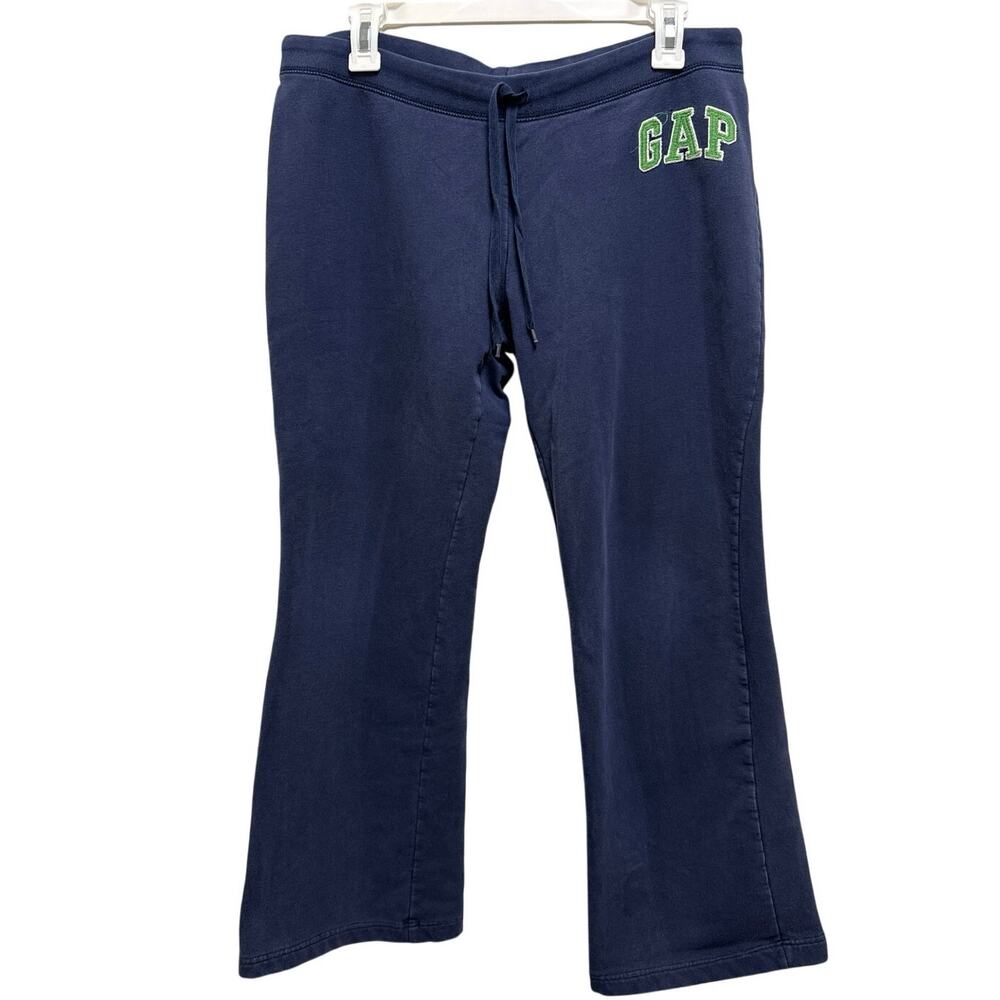 Y2K GAP Mid-rise Cropped Boot Cut Navy Sweatpants Size Medium Embroidered Logo